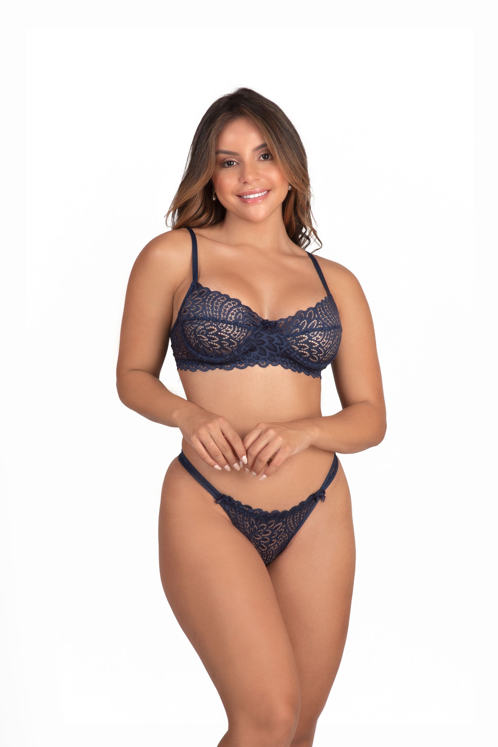 Conjunto sem bojo com aro em azul-Marinho – Doce Malícia
