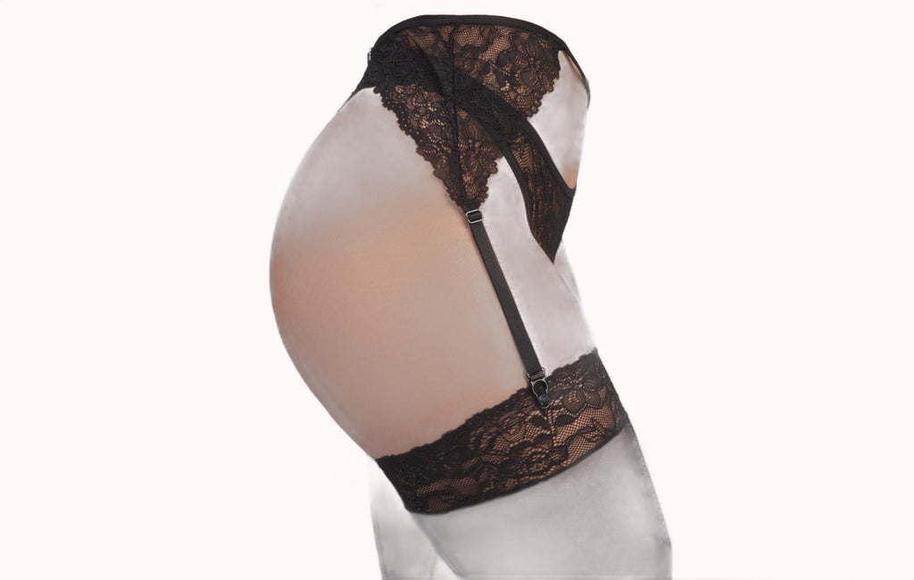 Conjunto sensual com cinta liga e meia em tule – Doce Malícia