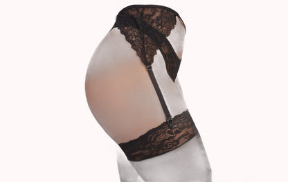 Conjunto sensual com cinta liga e meia em tule – Doce Malícia