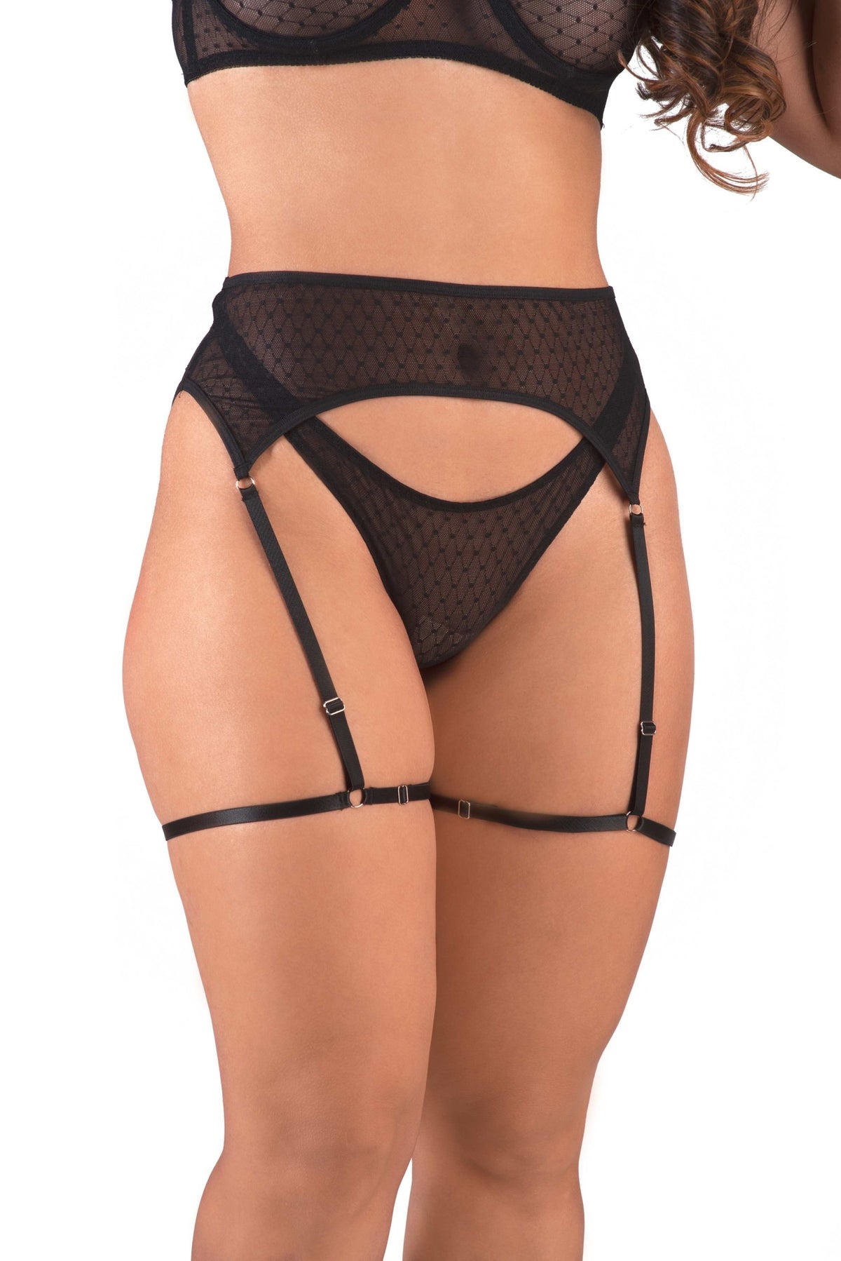 Conjunto sexy em tule dot em Branco – Doce Malícia