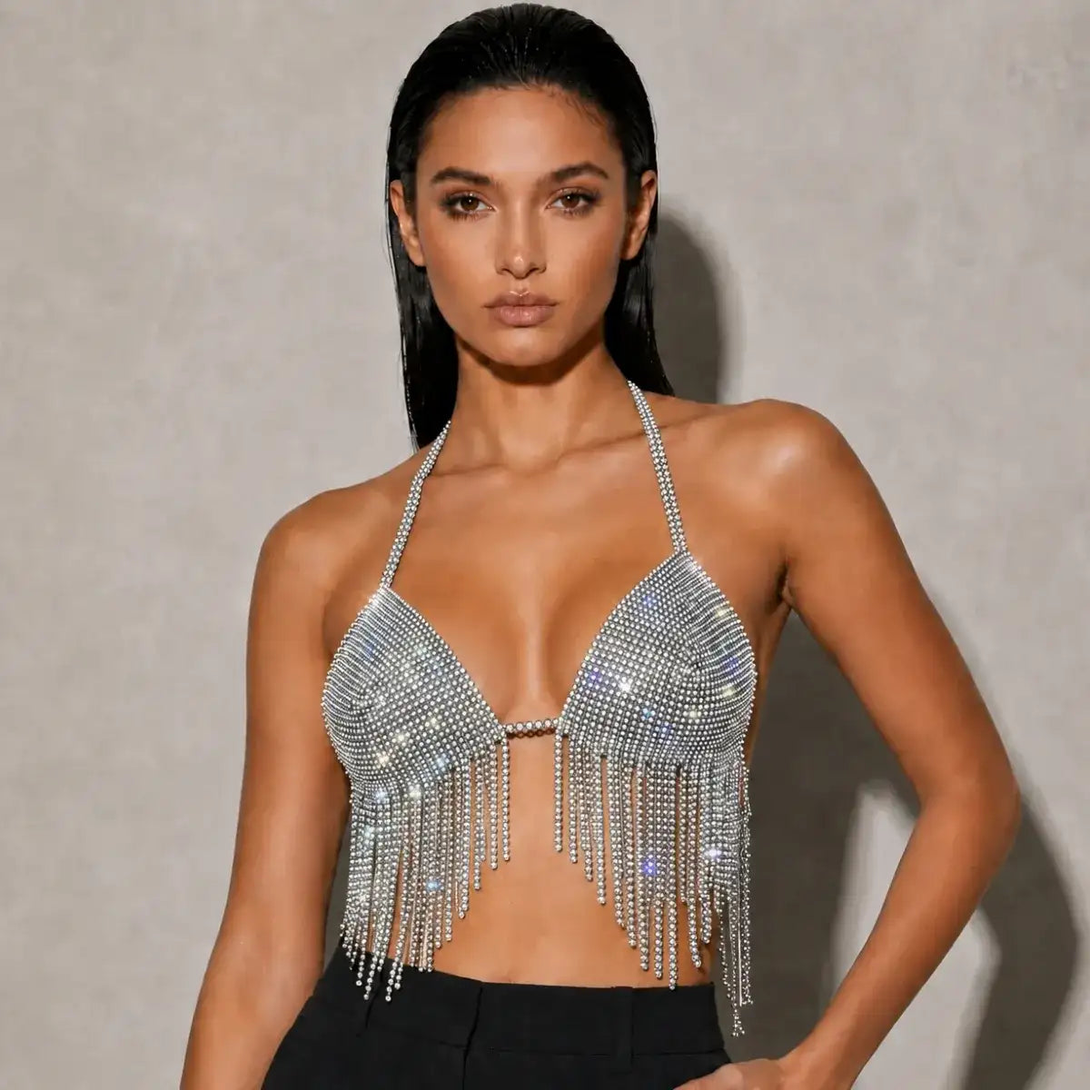 Cropped New Glam Strass Alça Tecido - Prata