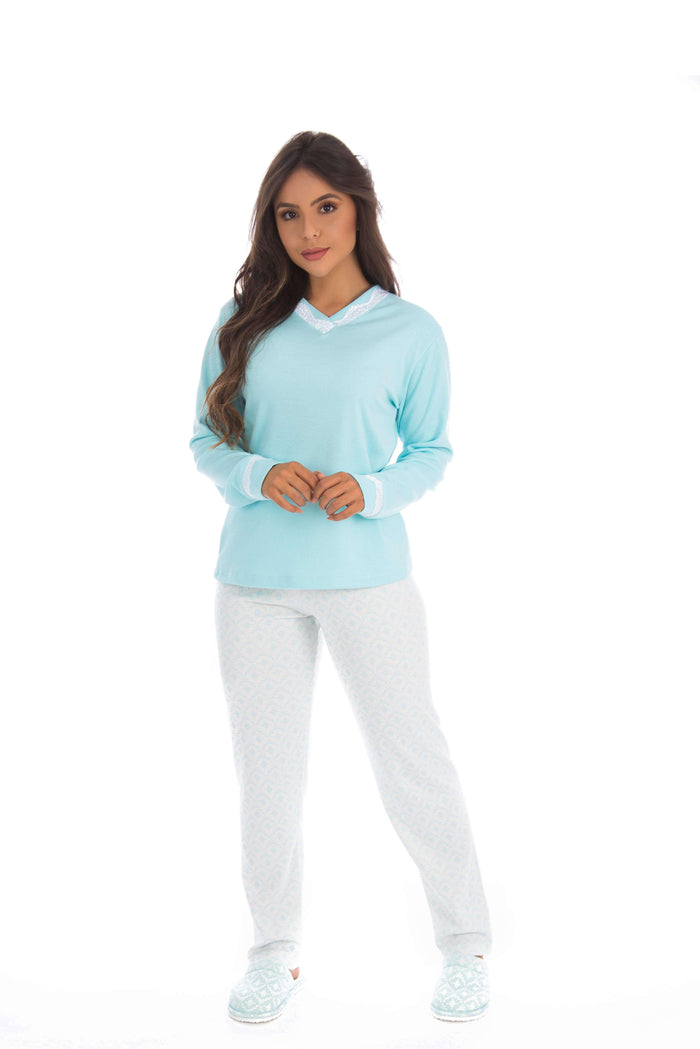 Pijama com calça estampada e detalhe em renda – Doce Malícia — Doce Malícia