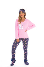 Pijama estampado manga longa em azul-Marinho – Doce Malícia