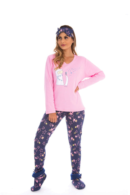 Pijama estampado manga longa em azul-Marinho – Doce Malícia