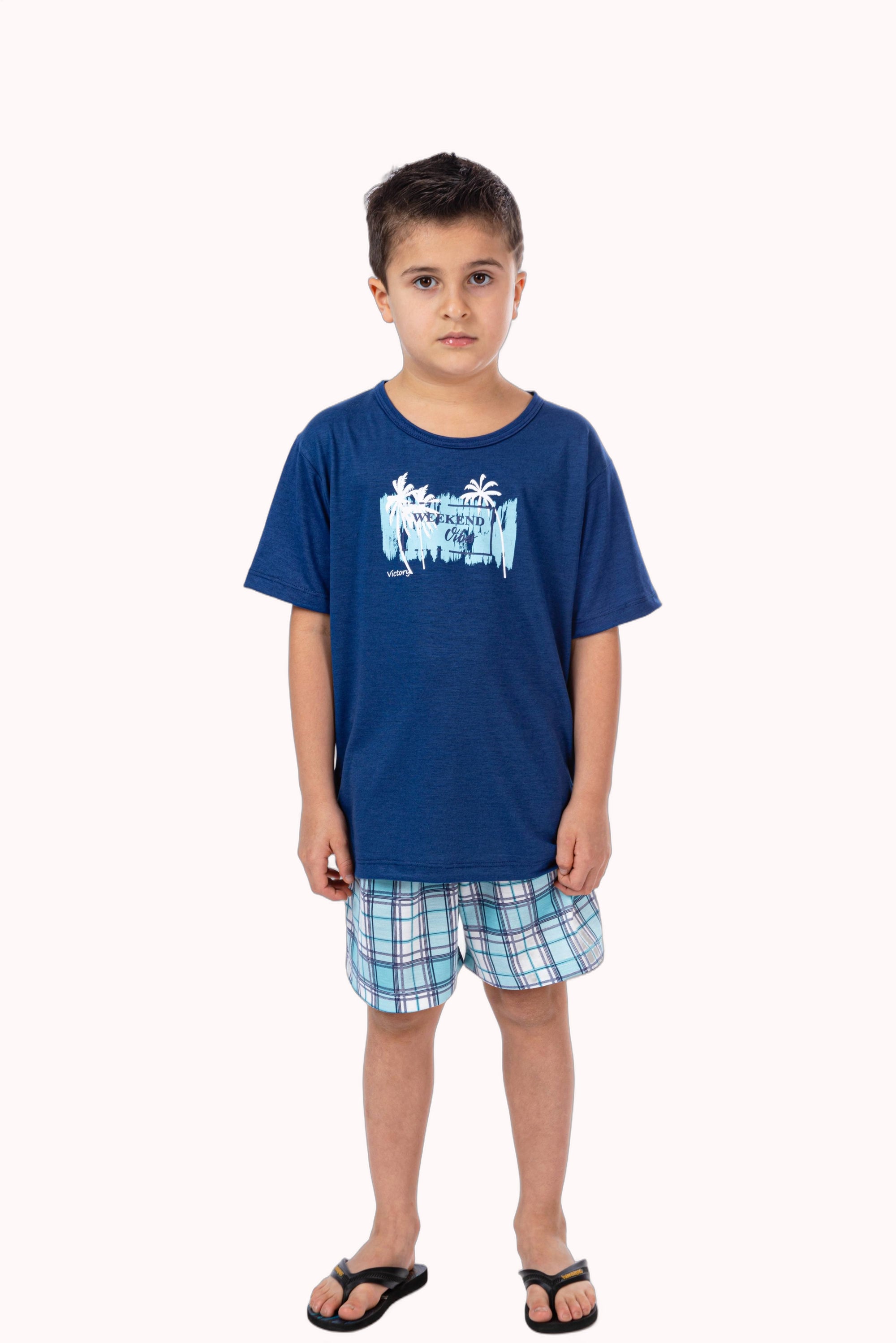 Pijama manga curta infantil xadrez – Doce Malícia