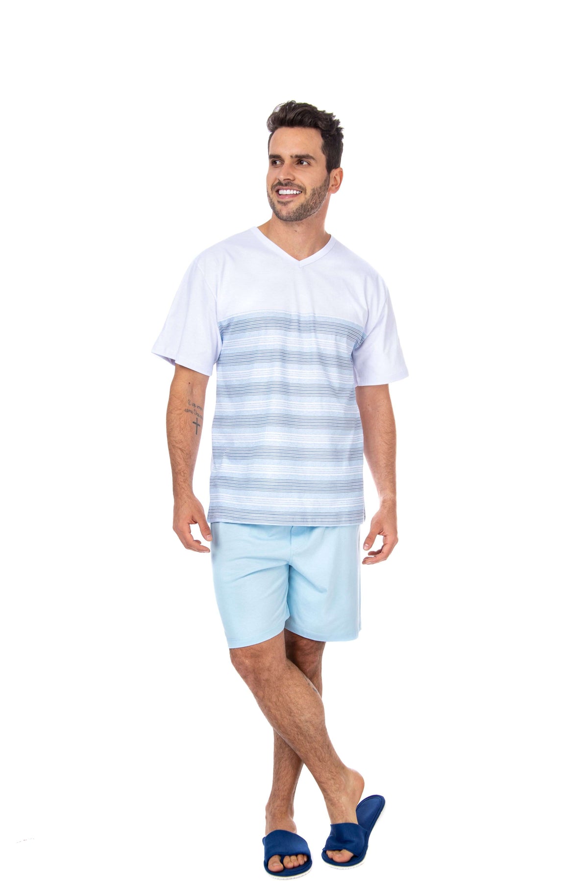 Pijama masculino Manga Curta Top em Branco – Doce Malícia