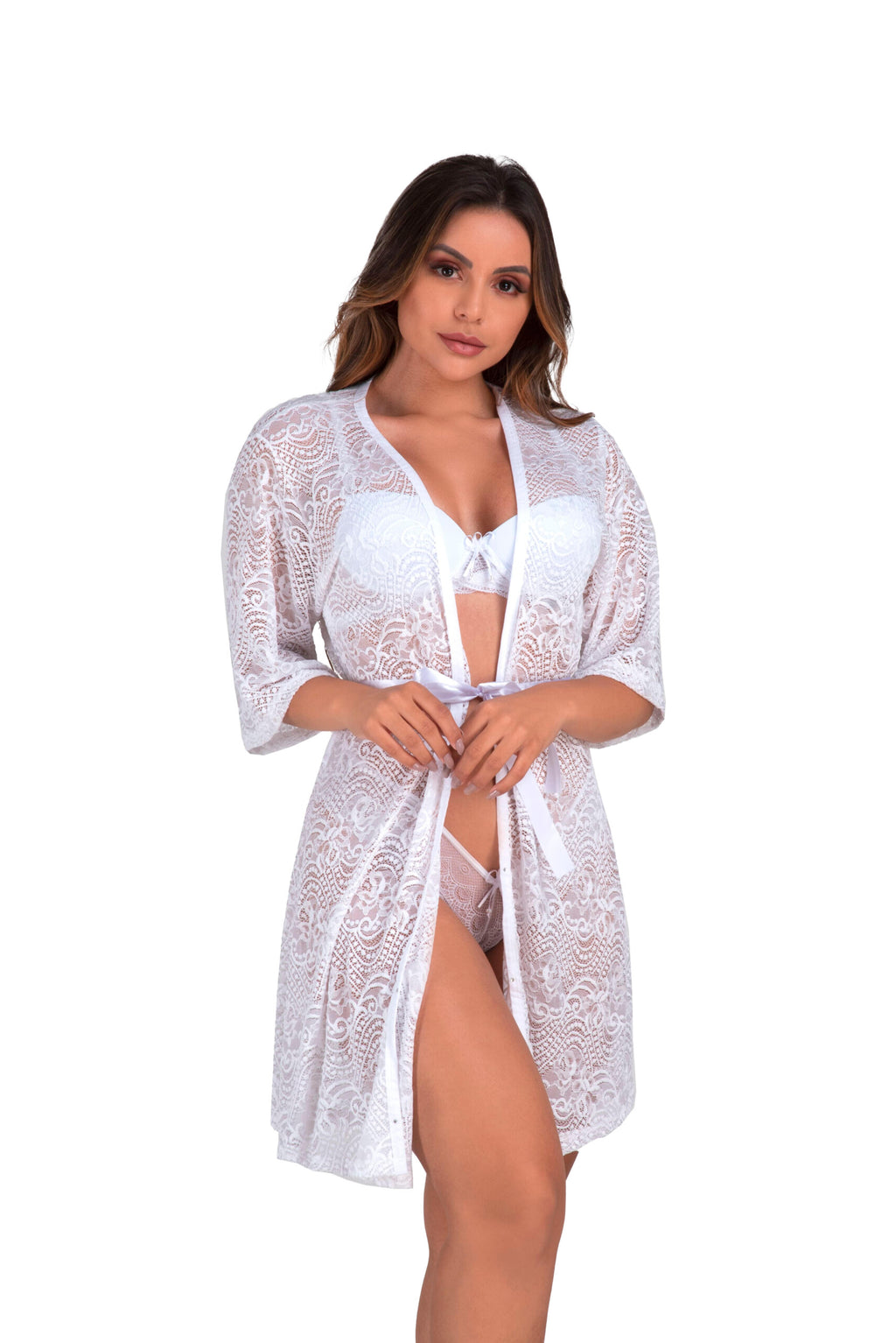 Robe de renda vazada em Branco – Doce Malícia