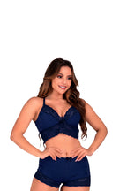 Short Doll em liganete e renda em azul-Marinho – Doce Malícia