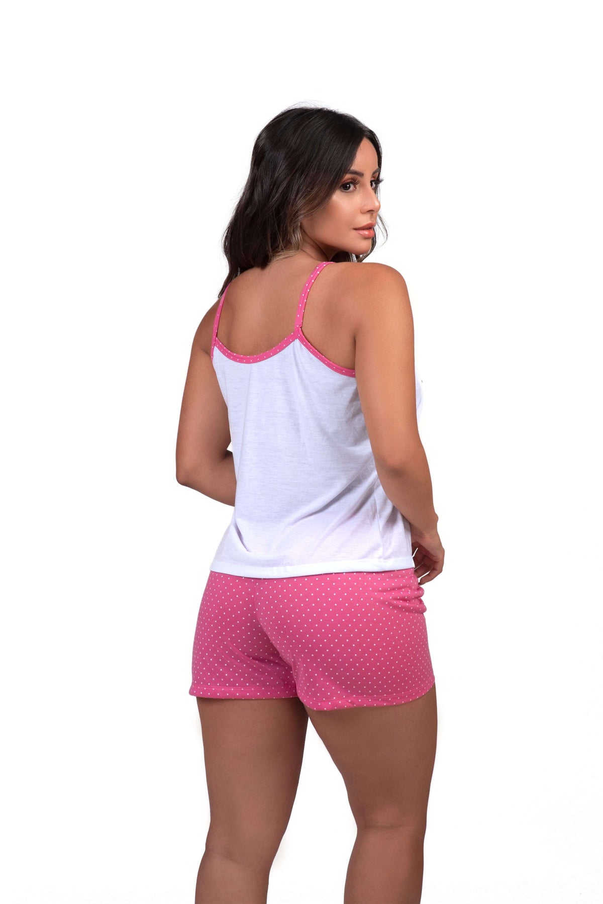 Short doll com aviamento em poa em Branco – Doce Malícia