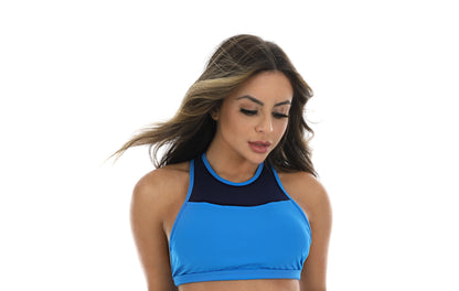 Top fitness azul com tela em azul – Doce Malícia