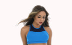Top fitness azul com tela azul marinho – Doce Malícia