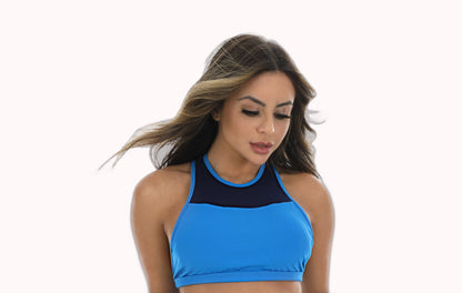 Top Fitness Azul com Tela Azul Marinho