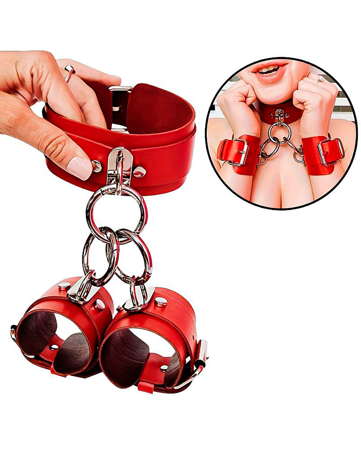 Algema com Coleira Bondage Ajustável Vermelho em Vermelho – Doce Malícia