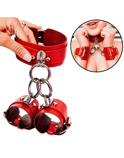 Algema com Coleira Bondage Ajustável Vermelho em Vermelho – Doce Malícia