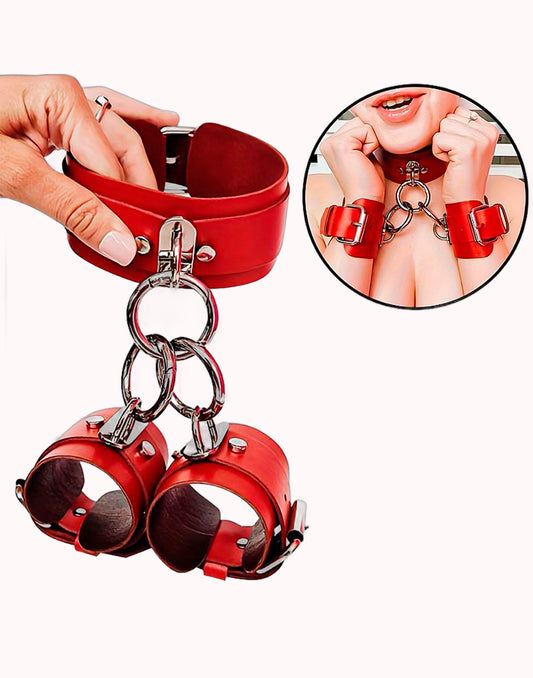 Algema com Coleira Bondage Ajustável Vermelho – Doce Malícia