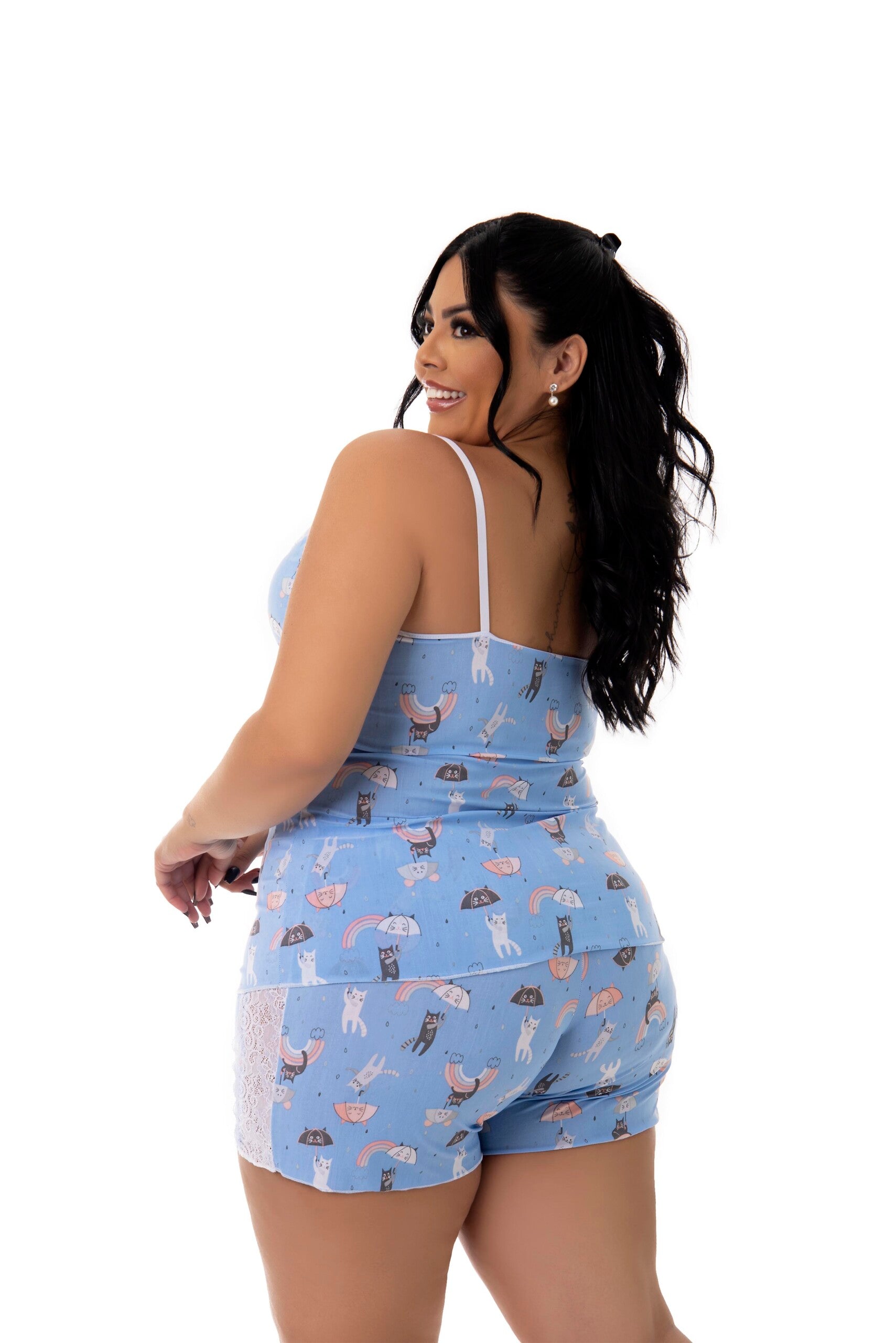Short Doll em Liganete Estampado em amarelo – Doce Malícia
