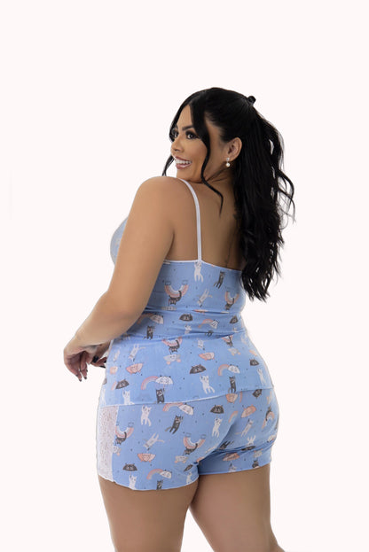 Short Doll em Liganete Estampado com Renda Plus Size