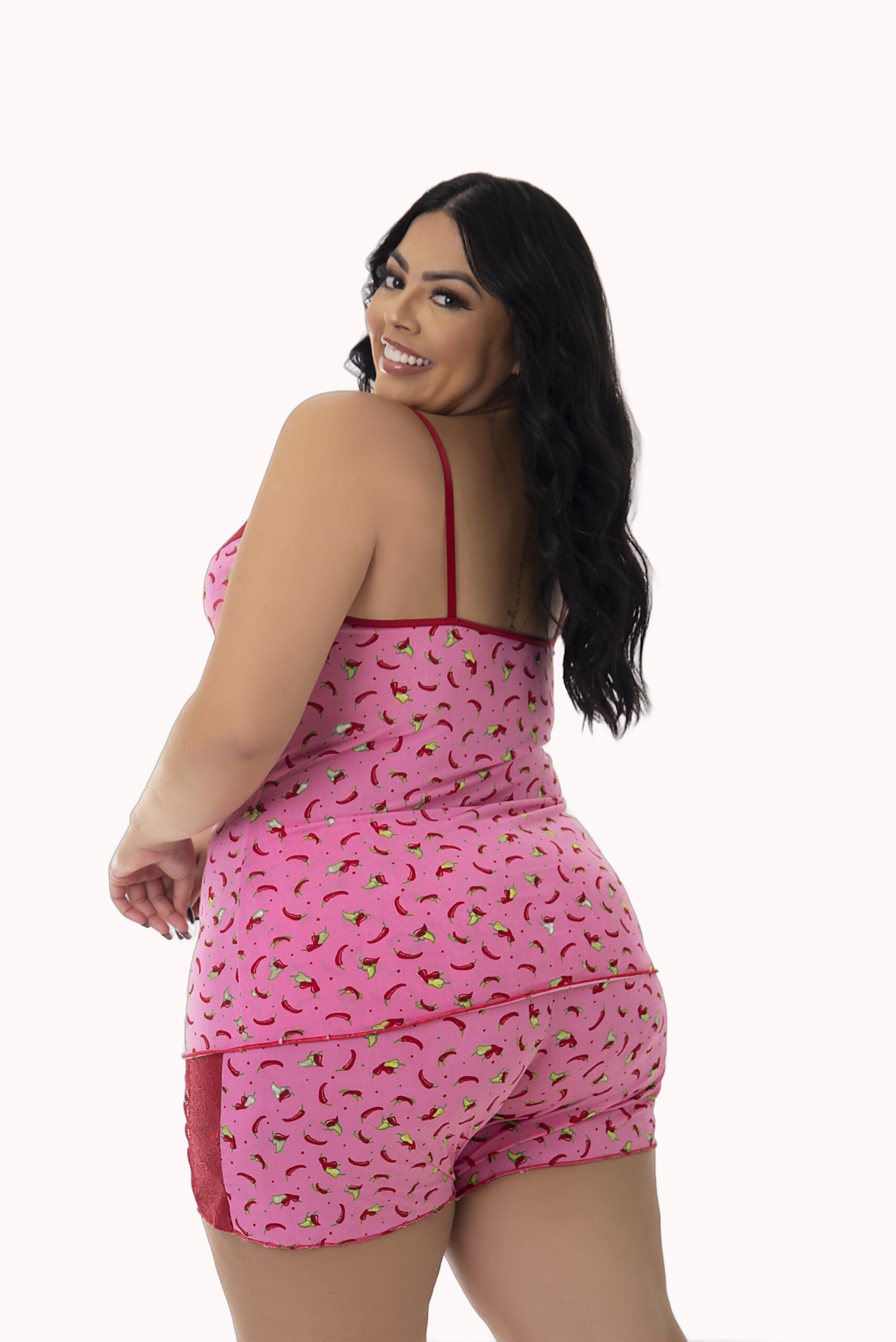 Short Doll em Liganete Estampado com Renda Plus Size – Doce Malícia