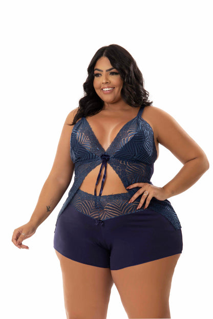 Baby Doll feminino plus size em azul-Marinho – Doce Malícia