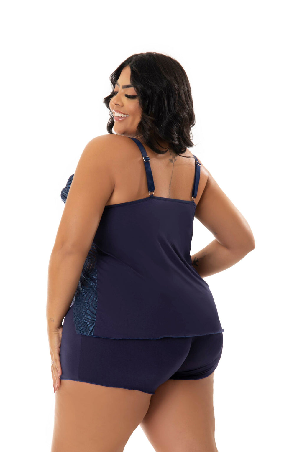 Baby Doll feminino plus size em azul-Marinho – Doce Malícia
