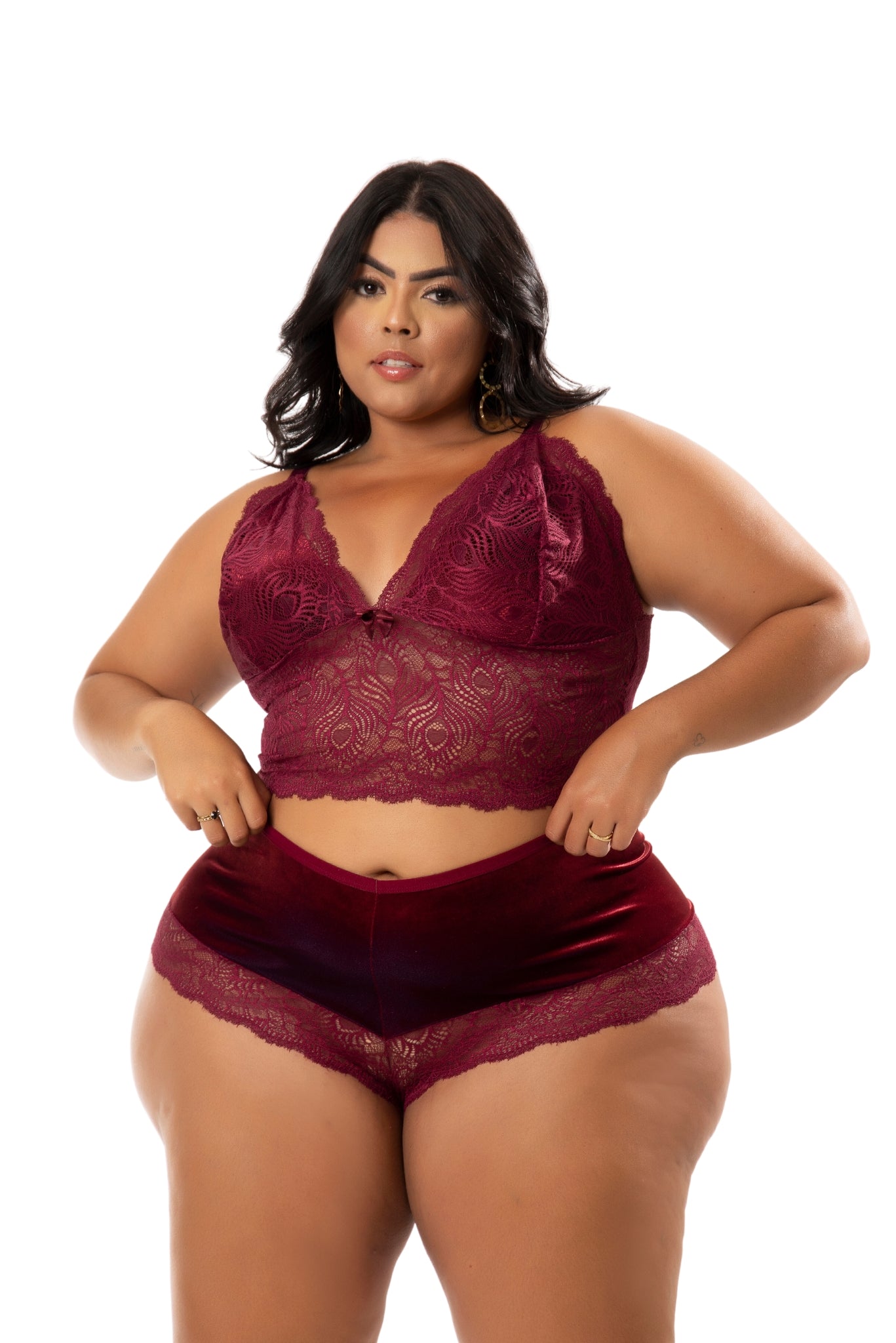 Baby Doll Plus Size de veludo em azul-Marinho – Doce Malícia
