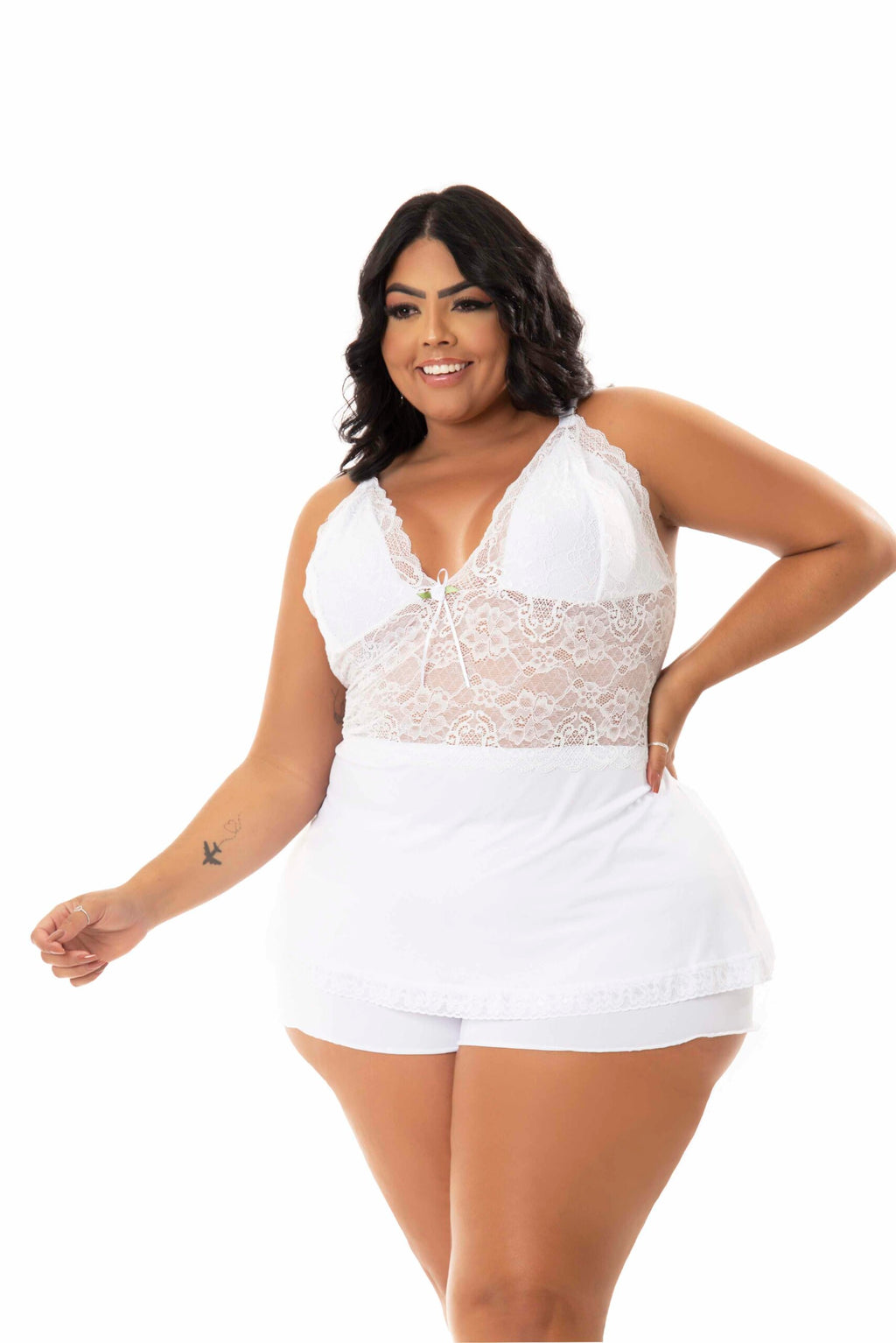 Baby Doll Plus Size com renda em Branco – Doce Malícia