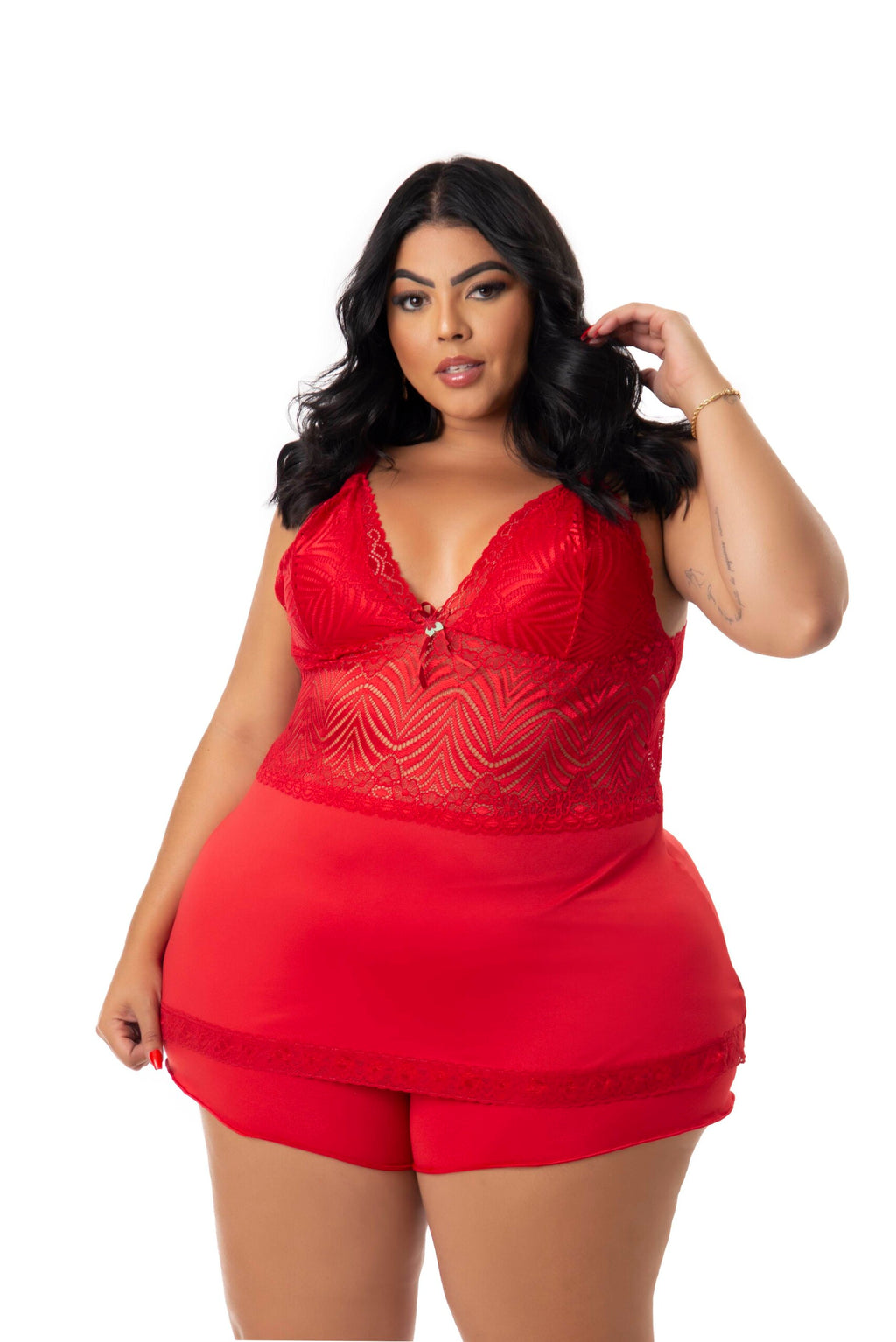 Baby Doll Plus Size com renda em Branco – Doce Malícia