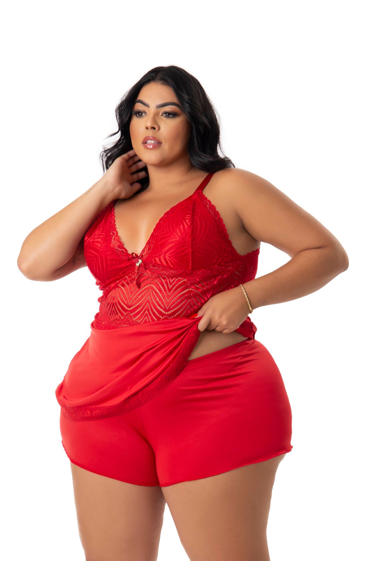 Baby Doll Plus Size com renda em Branco – Doce Malícia