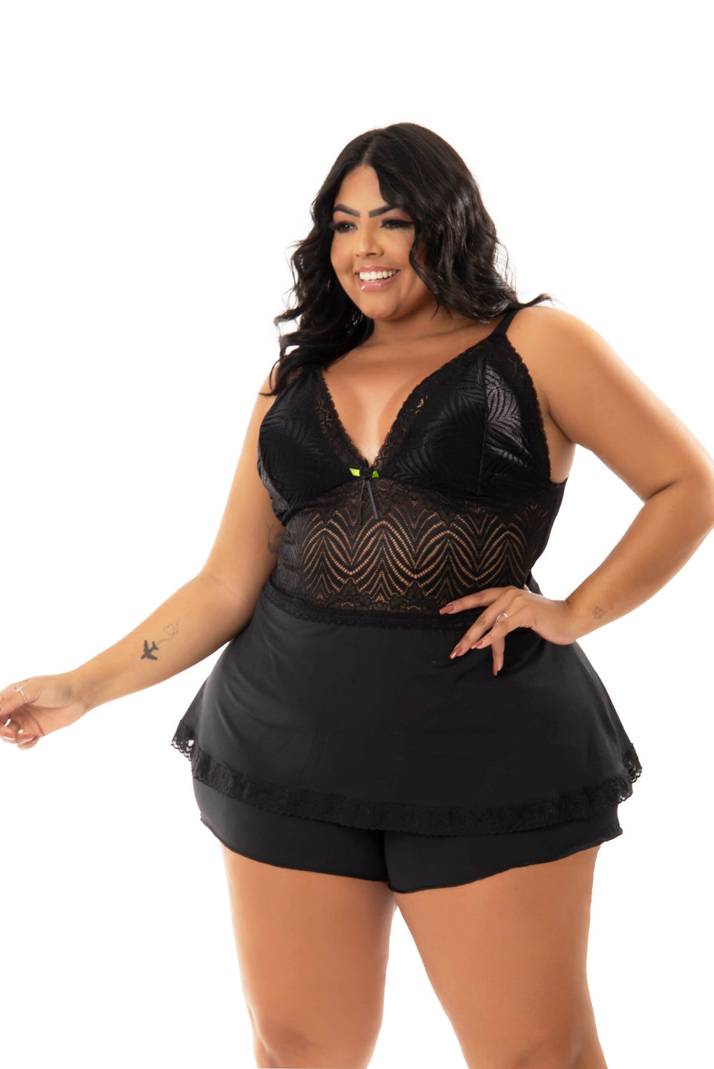 Baby Doll Plus Size com renda em Branco – Doce Malícia