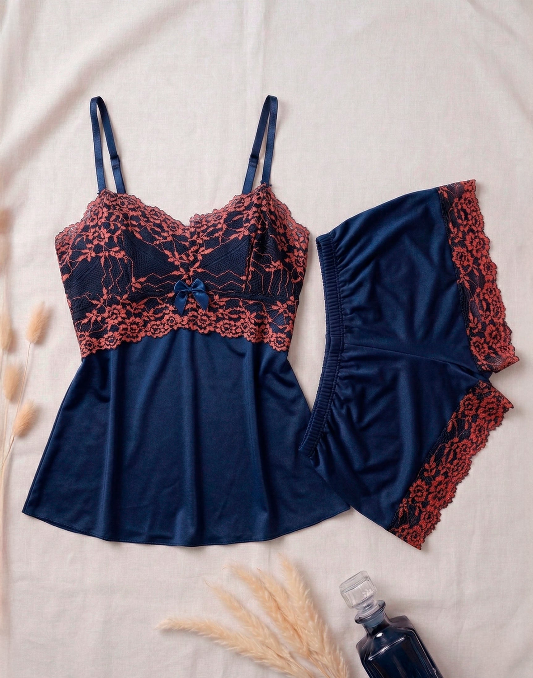 Baby Doll com Renda Bicolor em azul-Marinho – Doce Malícia