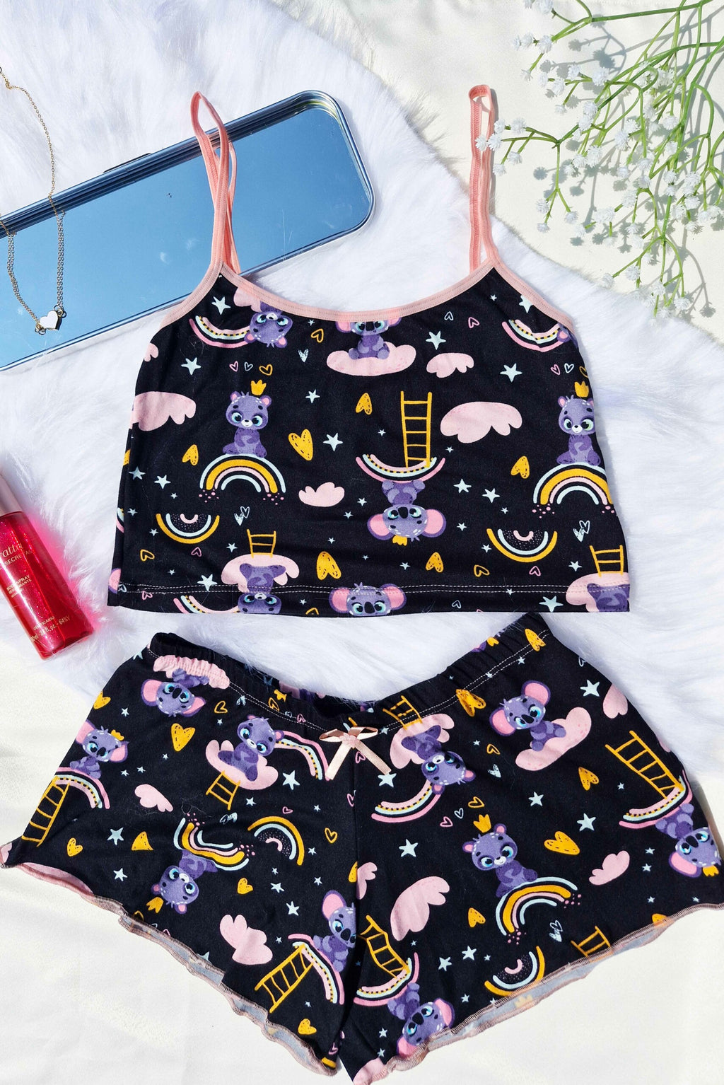 Baby Doll em Suede Estampado em Branco – Doce Malícia
