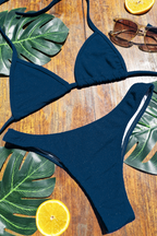 Biquíni Cortininha Canelado Brilhoso Azul Marinho em azul-Marinho – Doce Malícia