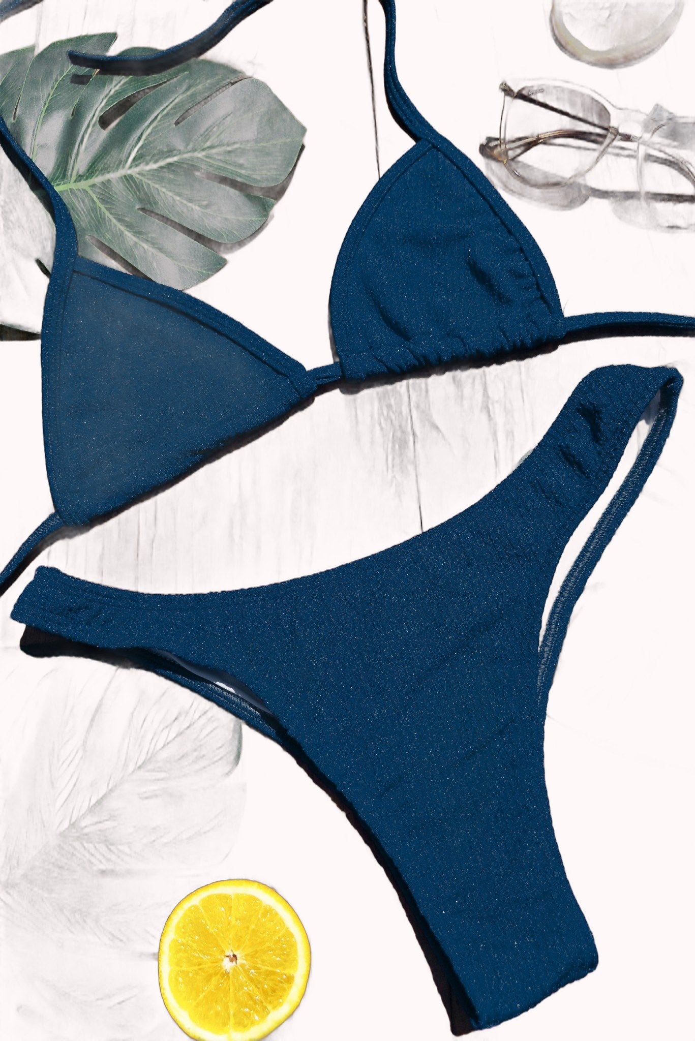Biquíni Cortininha Canelado Brilhoso Azul Marinho – Doce Malícia