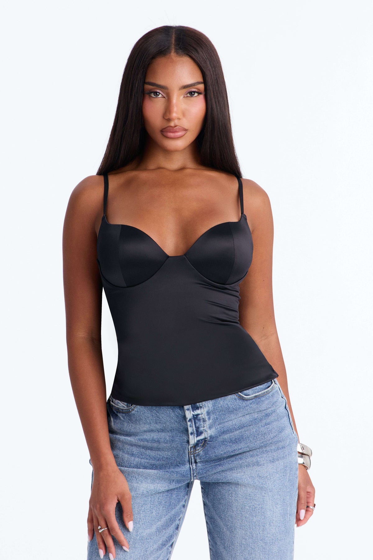 Blusa Feminina Alcinha Cetim Decote V Preto – Doce Malícia
