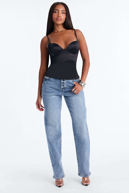 Blusa Feminina Alcinha Cetim Decote V Preto – Doce Malícia