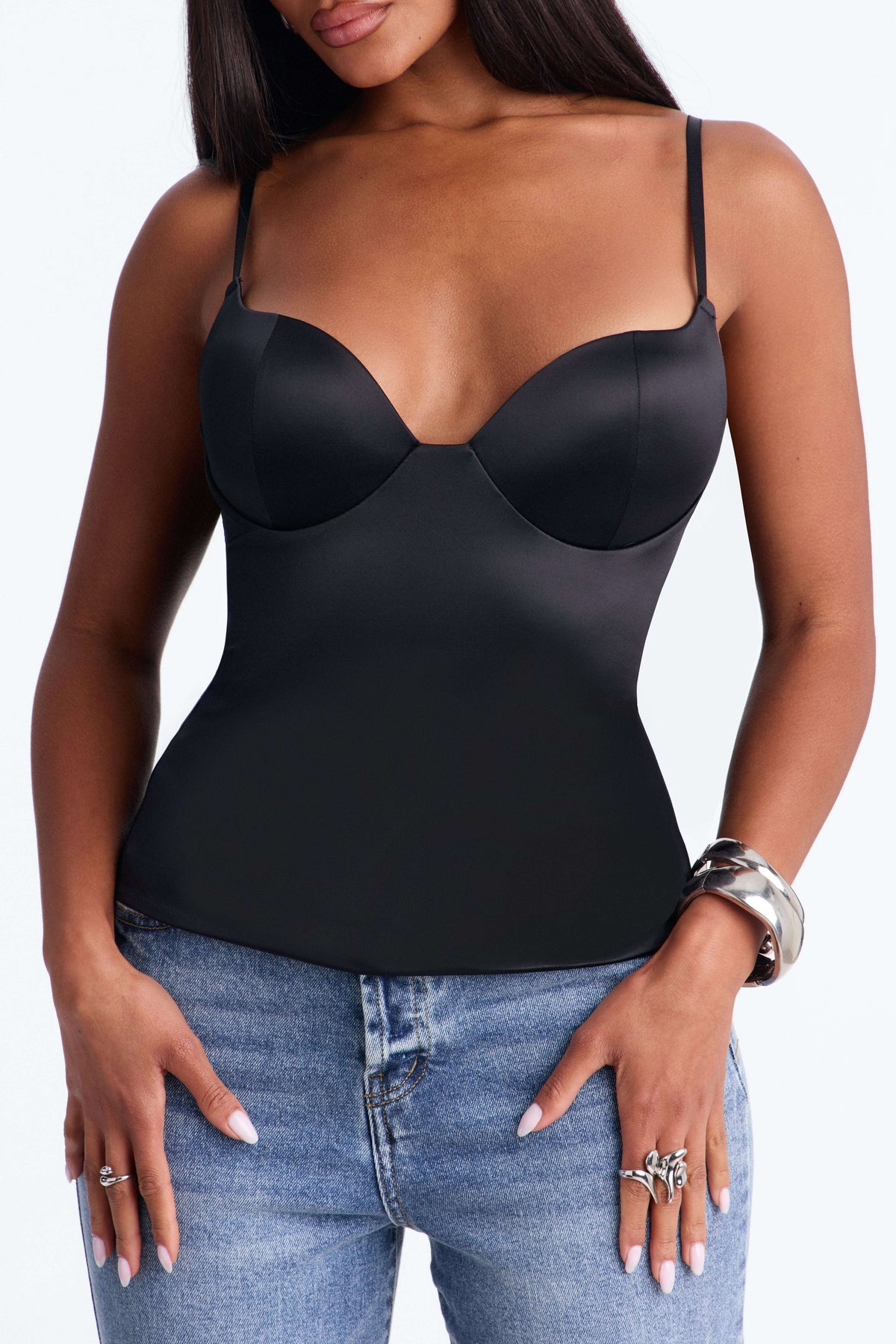 Blusa Feminina Alcinha Cetim Decote V Preto – Doce Malícia