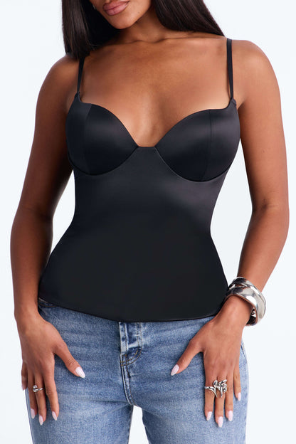 Blusa Feminina Alcinha Cetim Decote V Preto – Doce Malícia