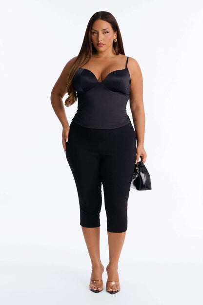 Blusa Feminina Alcinha Cetim Decote V Preto – Doce Malícia