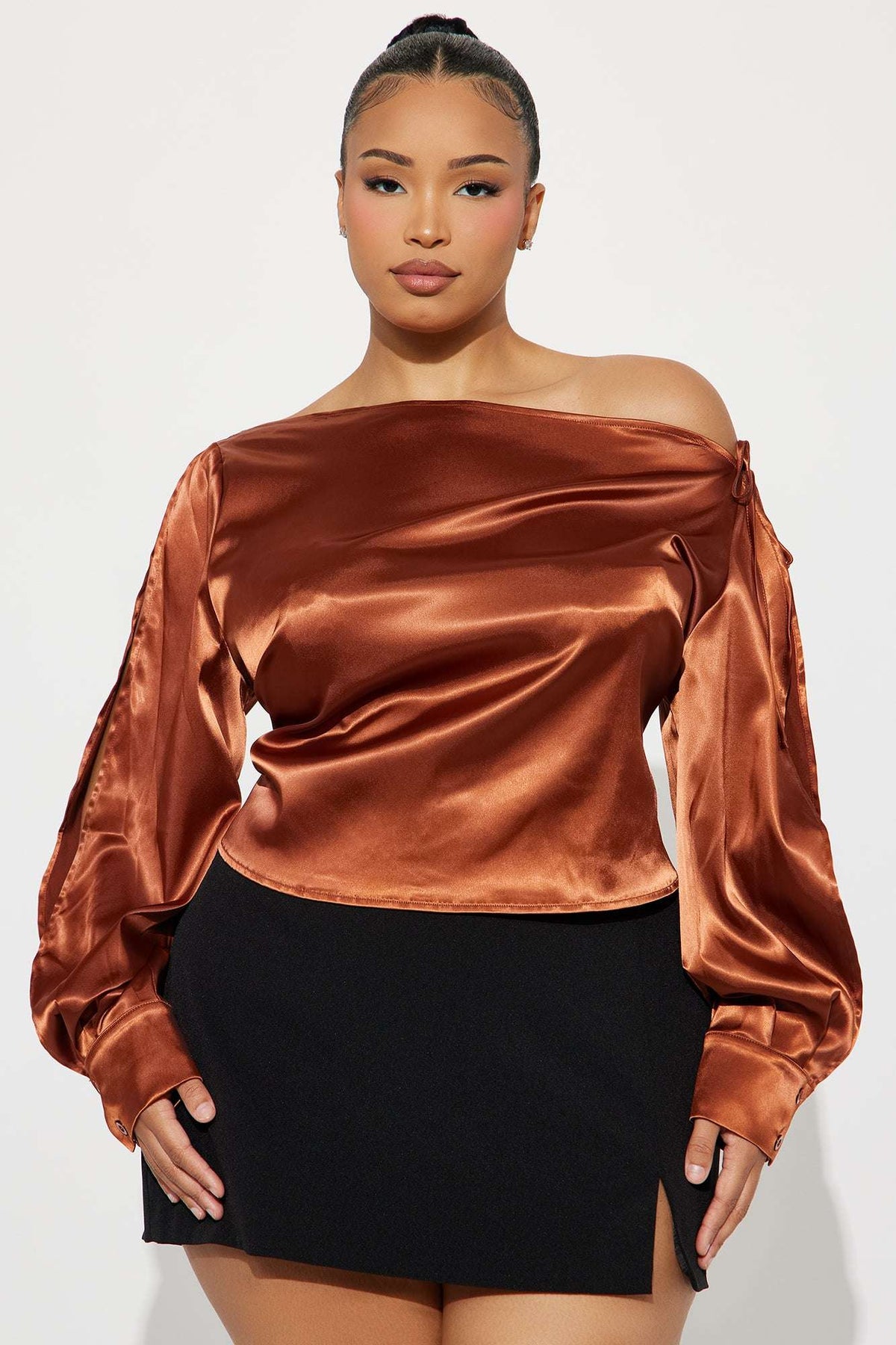 Blusa Feminina Cetim Marrom – Doce Malícia