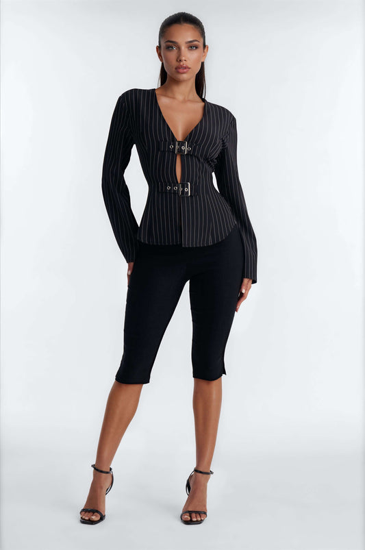Blusa Feminina Decote V Listrado Preto – Doce Malícia
