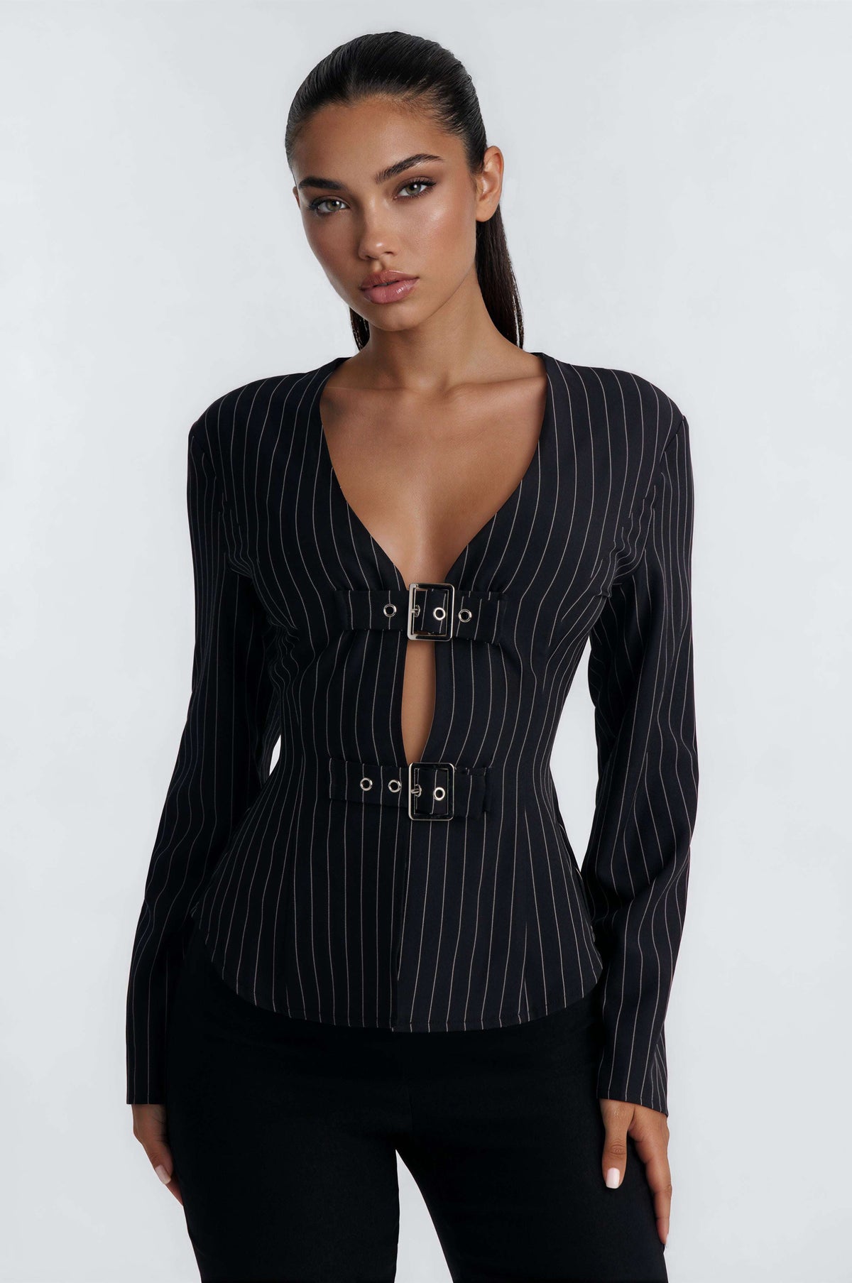 Blusa Feminina Decote V Listrado Preto – Doce Malícia