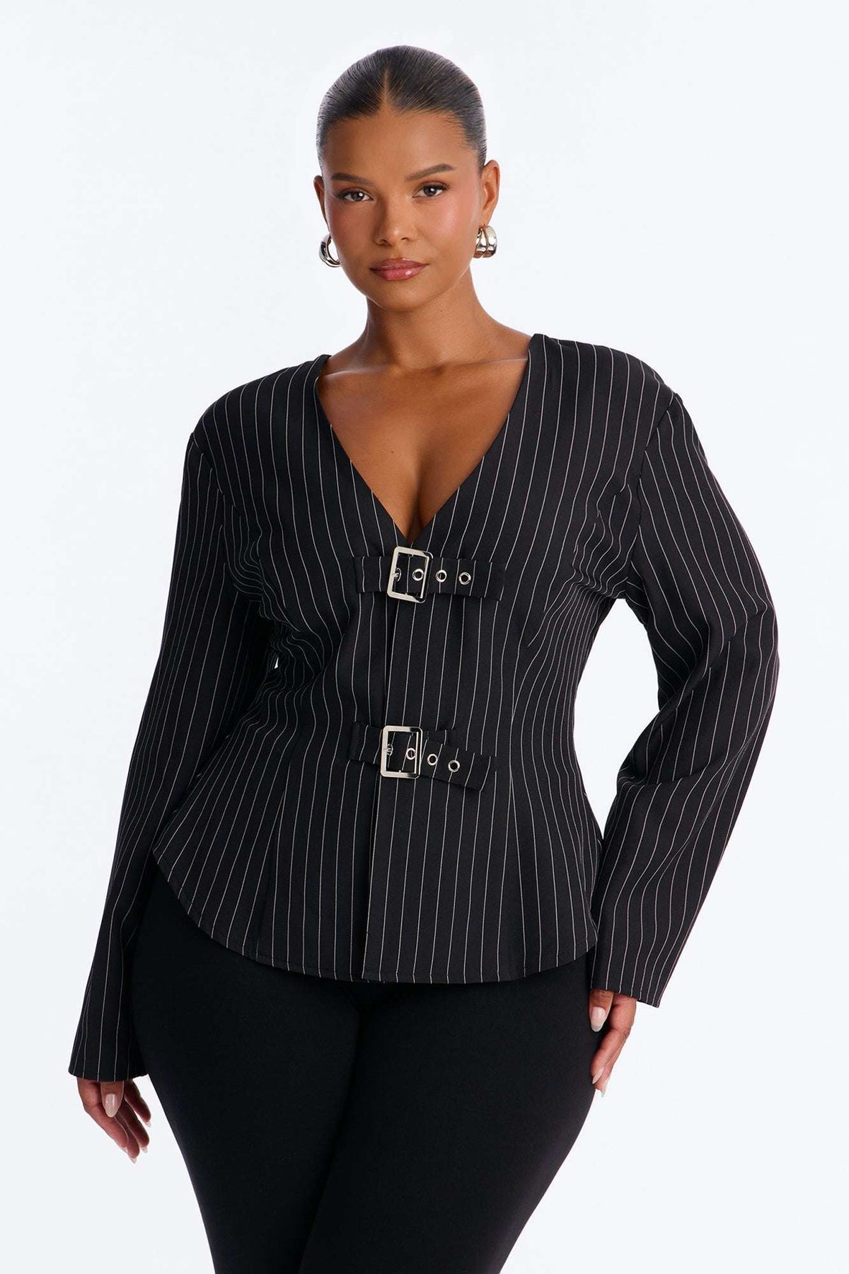 Blusa Feminina Decote V Listrado Preto – Doce Malícia