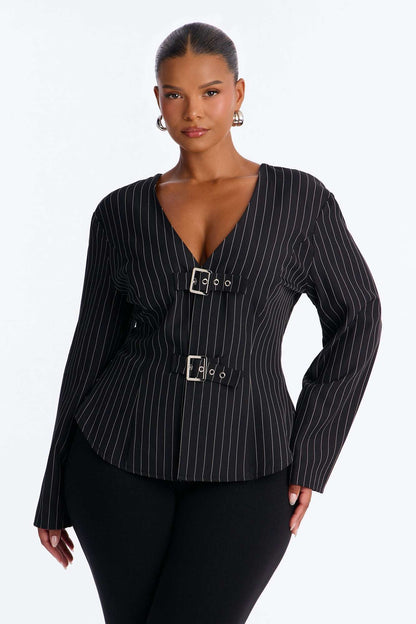 Blusa Feminina Decote V Listrado Preto – Doce Malícia
