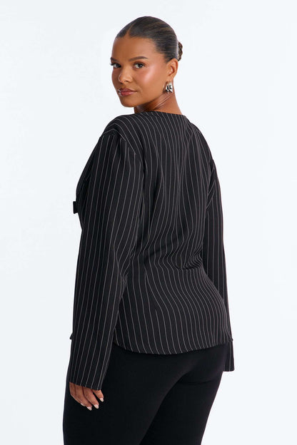 Blusa Feminina Decote V Listrado Preto – Doce Malícia