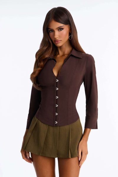 Blusa Feminina Decote V Marrom – Doce Malícia