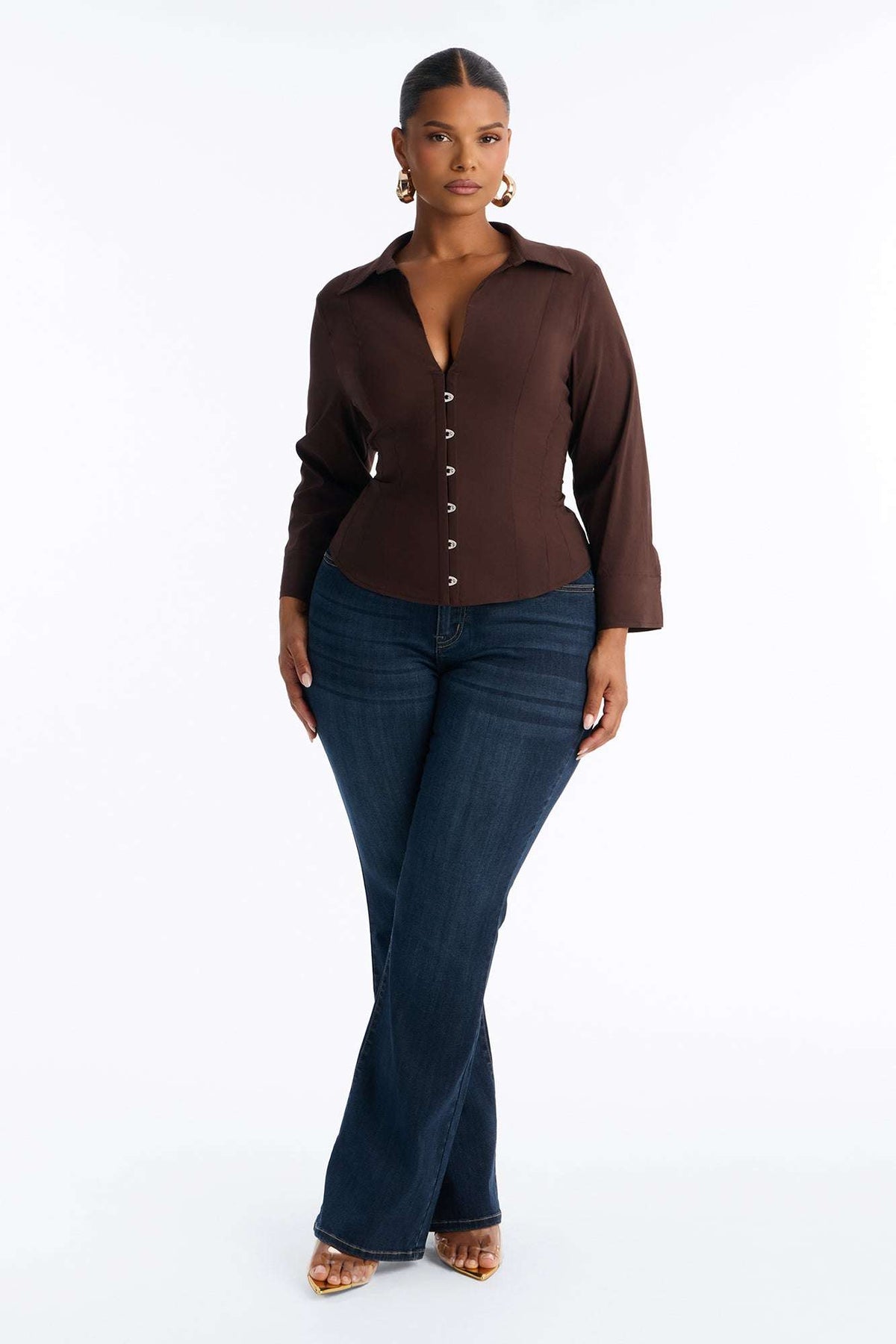 Blusa Feminina Decote V Marrom – Doce Malícia