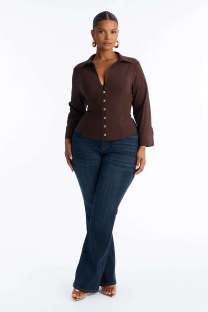 Blusa Feminina Decote V Marrom – Doce Malícia