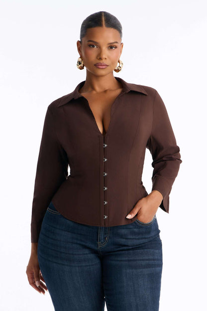 Blusa Feminina Decote V Marrom – Doce Malícia