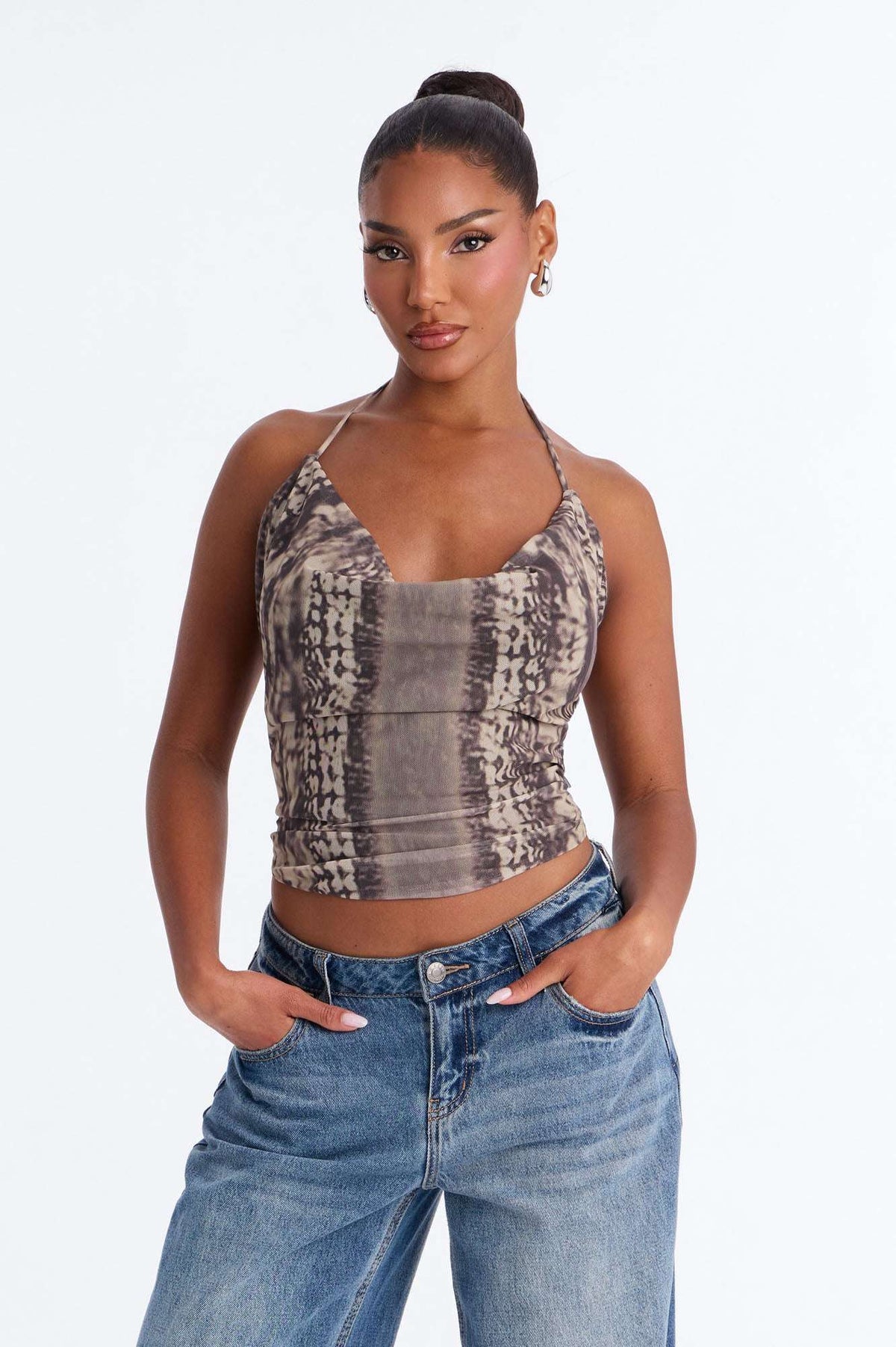 Blusa Feminina Estampado Frente Única Tule Marrom – Doce Malícia