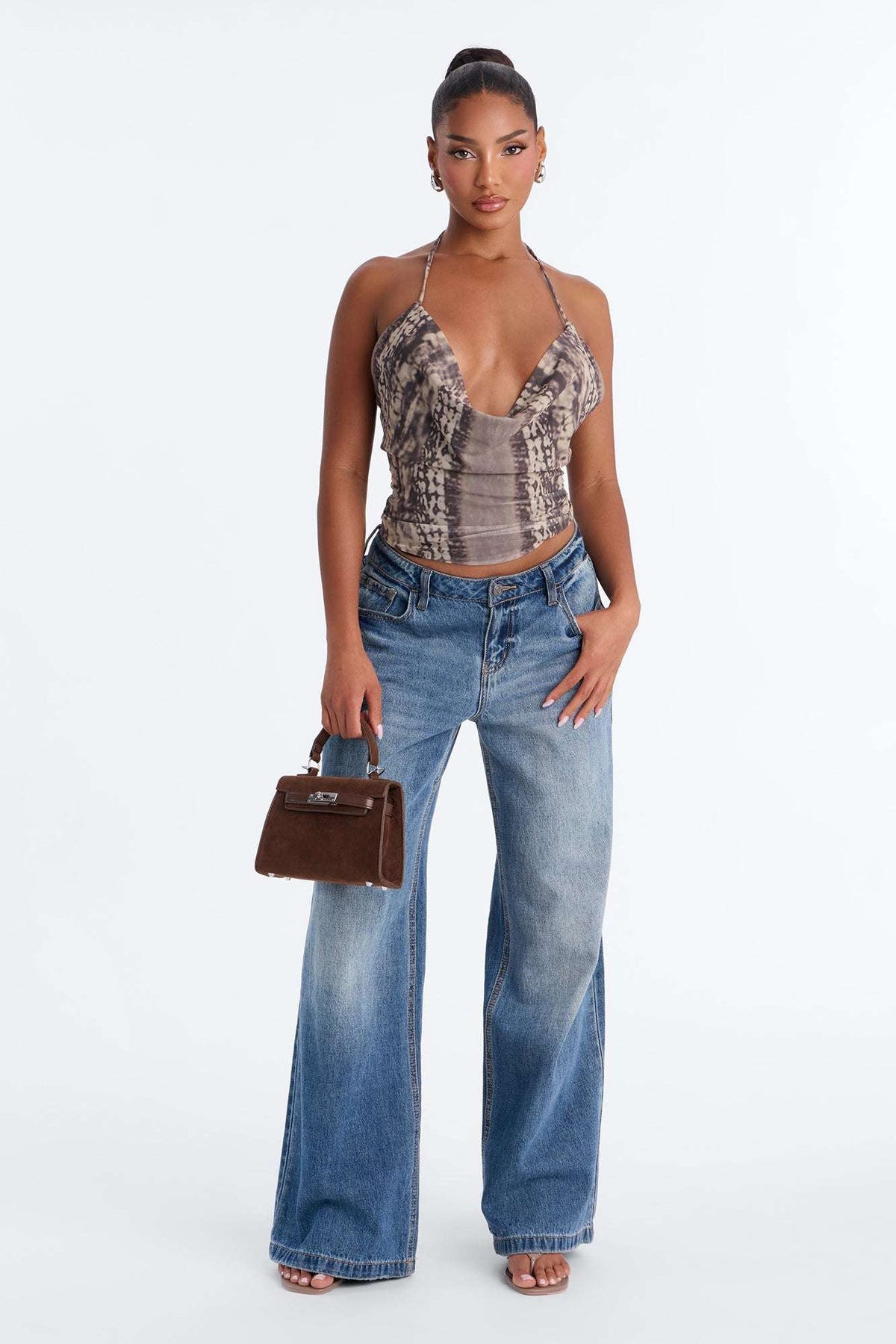 Blusa Feminina Estampado Frente Única Tule Marrom – Doce Malícia